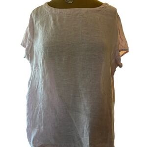 Linen short sleeve boxy pink scoop neck‎ wood button detail boho lightweight